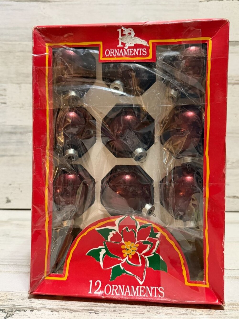Rauch Vintage Glass Christmas Ornaments Burgundy Original Box Set of 9
